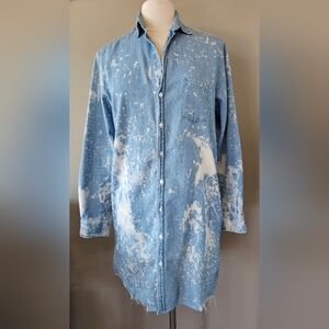 FRANK & EILEEN  Mary Bleach Splatter Italian Blue Denim Shirt Dress Sz M